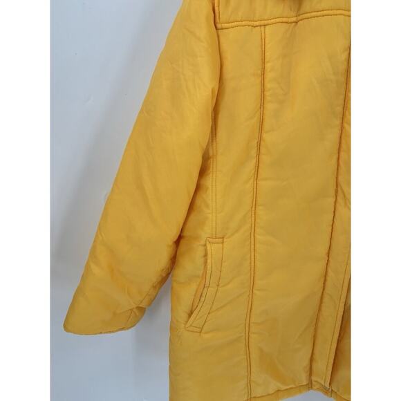 Snow Weather Vintage Puffer Coat Womens 20W Yellow Zip Hooded Nylon Insulated - Picture 6 of 16
